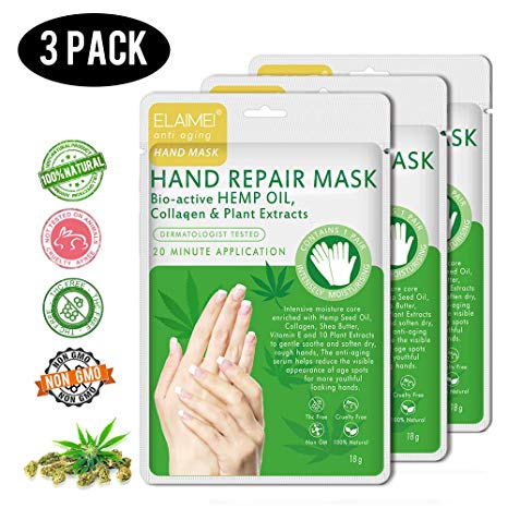 Hemp Hand Mask 3 Pack,Hand Mask Spa Gloves Repair Rough Skinfor Dry Hands,Moisturizing Hand Gloves to Replenish Dry Dull Skin for Women Men (hand mask)