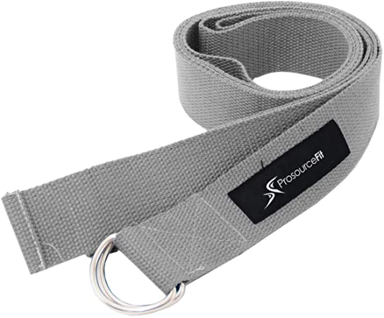 Prosource Fit Metal D-Ring Yoga Strap 8’ Durable Cotton for Stretching and Flexibility