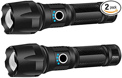 2 Pack Telescopic 90000 Lumens 5 Mode Zoomable Most Powerful XHP70 XHP50 LED USB Rechargeable Flashlight Torch (XHP50 PRO)