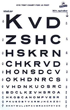 Snellen Type Plastic Eye Chart - 10'