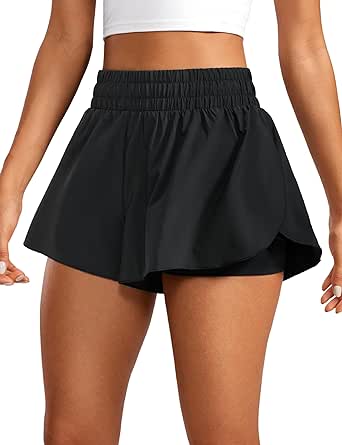 CRZ YOGA 2 in 1 Flowy Running Shorts for Women High Waisted Quick Dry Athletic Gym Lounge Workout Shorts Cute Tennis Skirts