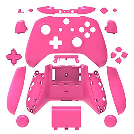 WPS Matte Case Housing Full Shell Set Faceplates   ABXY Buttons   RB LB Bumpers   Right/Left Rails for Xbox One S Slim (3.5 mm Headphone Jack) Controllers (Pink)