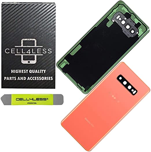 CELL4LESS Back Glass Replacement for The Galaxy S10  Plus Model SM-G975 Including Camera Frame, Lens, & Removal Tool (Flamingo Pink)