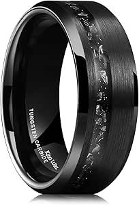 King Will Mens 8mm Gold Black Silver Hammered Tungsten Carbide Wedding Rings Imitated Meteorite Inlay Matte Brushed Tungsten Ring