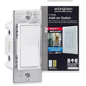 Enbrighten 700 Series Add-on In-Wall Smart Switch QuickFit & SimpleWire, Wi-Fi, Z-Wave, Zigbee, Not A Standalone Switch, Smart Light Switch, 3 Way Switch, Alexa, Google Assistant, 59339