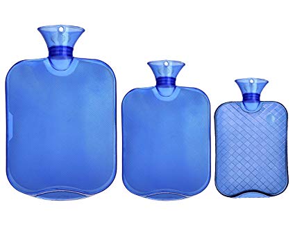 Attmu 3 Pack Classic Rubber Transparent Hot Water Bottles for 3 Different Sizes, 2 Liter, 1 Liter and 0.5 Liter - Blue