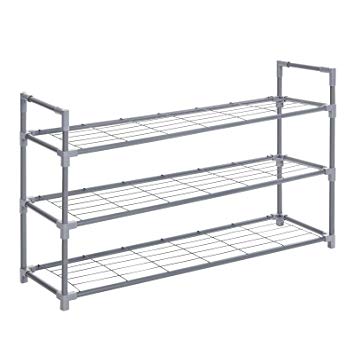SONGMICS 3-Tier Shoe Rack, Metal Shoe Shelf, Storage Organizer Holds up to 15 Pairs Shoes, for Living Room, Entryway, Hallway and Cloakroom, 36 x 11.2 x 22 Inches, Gray ULSM03GY