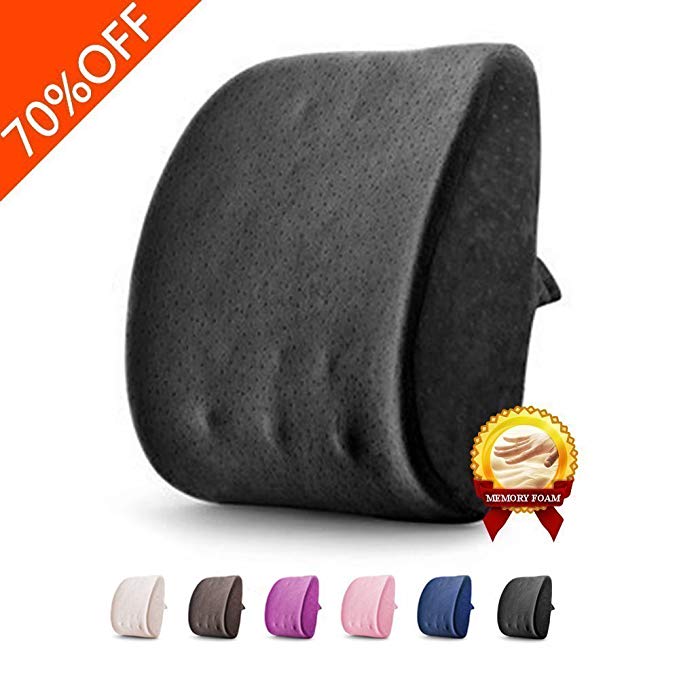 Balichun Lumbar Pillow Memory Foam Lower Back Support Cushion Pillow for Car, Office Chair and Travel-Ergonomic Design Pillow Relieves Back Pain (Supremacy Black)
