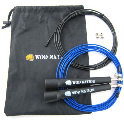 WOD Nation Speed Jump Rope Blazing Fast Rope for Endurance training for Sports like Cross Fitness Boxing MMA Martial Arts or Just Staying Fit Fully Adjustable to Fit Men Women and Children