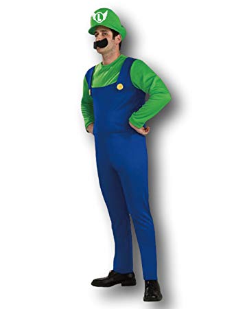 Adult Mario Bros Costume Luigi Fancy Dress Party, Green