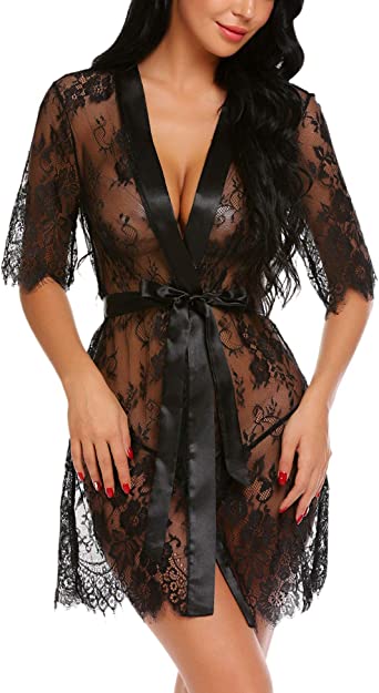 Avidlove Women's Lace Kimono Robe Babydoll Lingerie Mesh Sleepwear