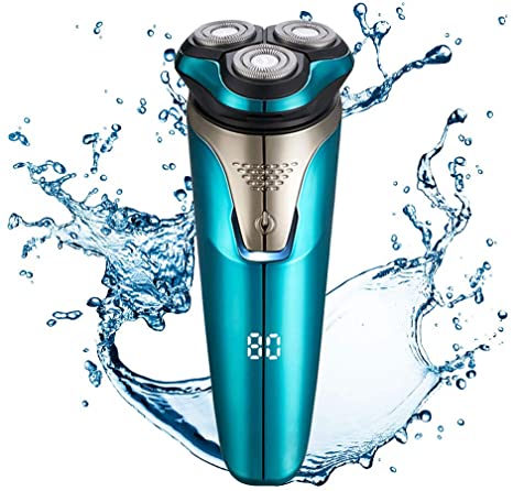 KEMEI Electric Shaver Razor for Men,LCD Display Wet & Dry Mens Razors for Shaving Electric Cordless With Pop-up Trimmer,Rotary Razors Electric Shavers for Men Waterproof Rechargeable -Blue