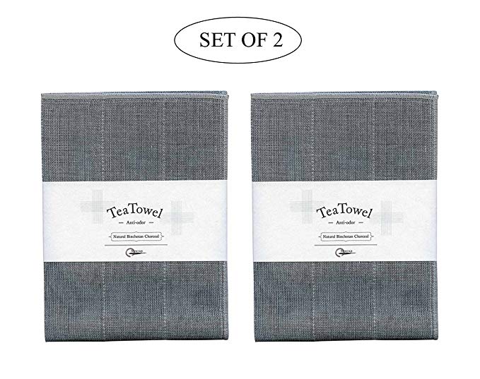 IPPINKA Nawrap Binchotan Tea Towels, Set of 2, Naturally Antibacterial, 13.5 x 27