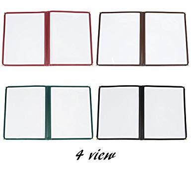 Single, Double and Triple Panel Menu Covers, 4 Colors - Green, Dark Red, Brown and Black 8.5 x 11-inches, 2, 4, 6 View, Restaurant Menu Covers with Double Stitched Binding and Protective Corners