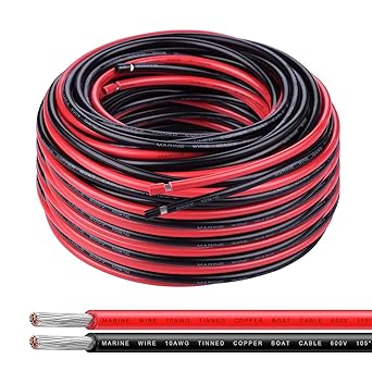 10 Gauge Wire,iGreely 10 AWG Tinned Copper Electrical Marine Wire Cable for Solar Panel Car Audio Automotive Trailer Marine Speaker Outdoors Wiring,Low Voltage Wire for Lighting-100Ft Black&100Ft Red