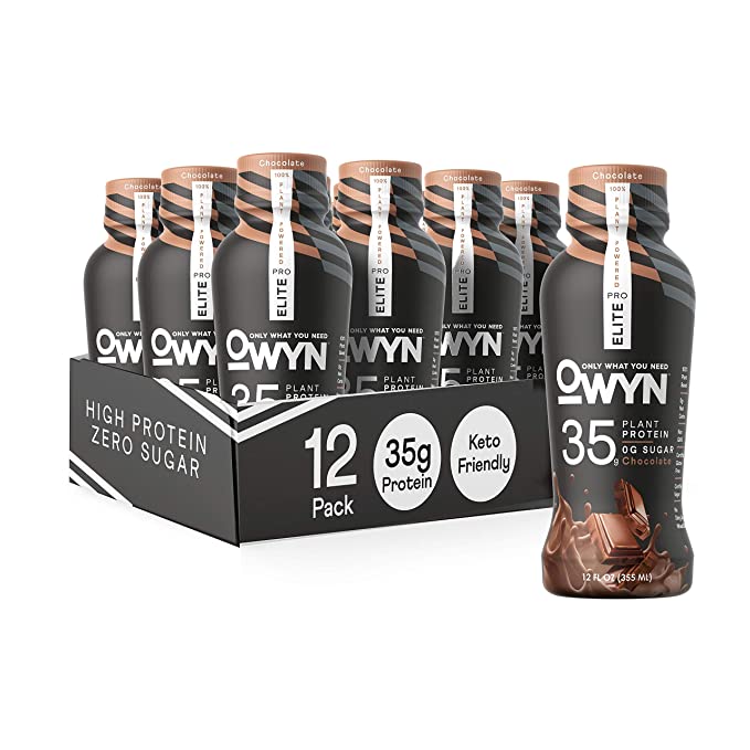 OWYN - 100% Vegan Plant-Based Pro Elite High Protein Shakes | Chocolate, 12 Fl Oz (Pack of 12) | Dairy-Free, Gluten-Free, Soy-Free, Keto Friendly, Zero Sugar, Vegetarian