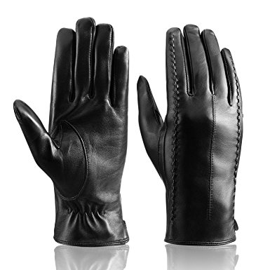 Women's Touchscreen Winter Genuine Leather Warm Soft Cashmere Lining Driving Gloves