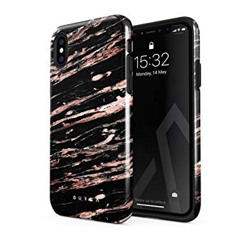 BURGA Phone Case Compatible with iPhone X/XS - Rich Rose Gold and Black Marble Cute Case for Woman Heavy Duty Shockproof Dual Layer Hard Shell   Silicone Protective Cover