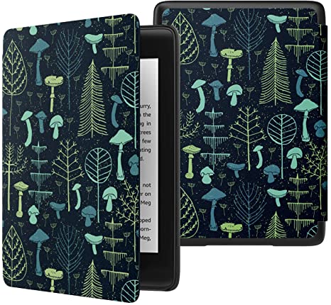 MoKo Case Fits K i n d l e Paper w h i t e (10th Generation, 2018 Release), Thinnest Lightest Smart Shell Cover with Auto Wake/Sleep for K i n d l e Paper w h i t e E-reader 2018 - Mushrooms & Forest