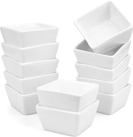 Foraineam 12 Pack 3 Oz Porcelain Dip Bowl Set, White Ramekins Condiments Server Dishes, Dipping Sauce Bowls for Vinegar, Ketchup, BBQ Sauce, Seasoning