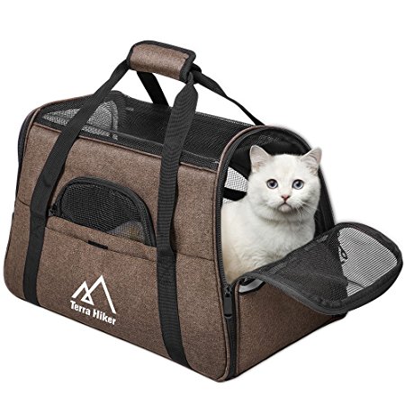 Terra Hiker Small Pet Carrier, Airline Approved Under Seat for Small Dogs and Cats, Travel Bag for Small Animals with Mesh Top and Sides (Coffee)