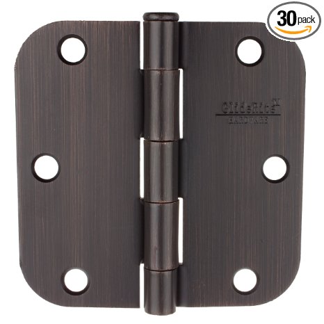 GlideRite Hardware 3558-ORB-30 3.5 inch steel Door Hinges 0.625 inch Radius Oil Rubbed Bronze Finish 30 Pack