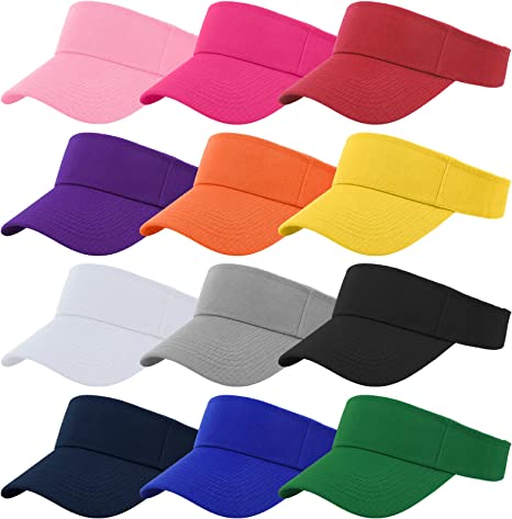 Cooraby 12 Pack Visor Cap Sun Protection Sports Visor Hats Summer Adjustable Wide Brim for Men and Women