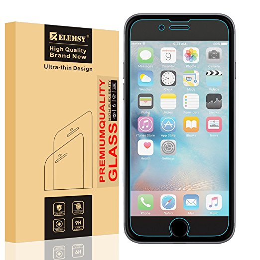 iPhone6/iPhone6s Screen Protector, [2-Pack] ELEMSY 99.9% HD 2.5D 9H Premium Tempered Glass Screen Protector for iPhone6/iPhone6s (4.7 inch only) [3D Touch Compatible]