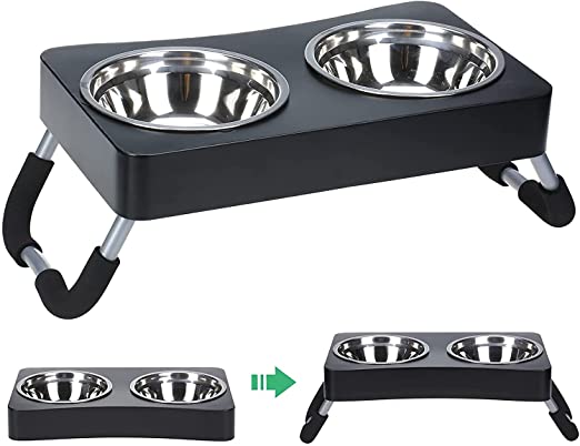 EXPAWLORER Raised Dog Bowls - 2 Stainless Steel Dog Bowls with Stand Collapsible Metal Dog Bowls Feeder Dog Food Bowl and Dog Water Bowl Pet Bowl for Dogs and Cats