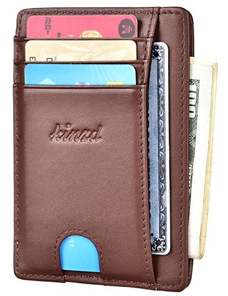 Kinzd Slim Leather RFID Blocking Front Pocket Wallet Credit Card Holder