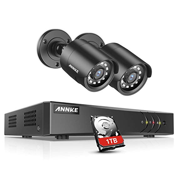 ANNKE 1080P 2X HD Outdoor Waterproof CCTV Bullet Camera  1TB HDD and 4CH 1080P Lite DVR Video Security Camera System, Email Alert with Snapshots, IR Night Vision LEDs, Smart Recording