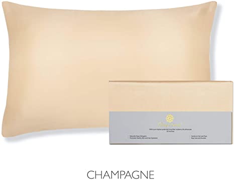 Beauty of Orient - 25 Momme, 100% Pure Mulberry Silk Pillowcase for Hair and Skin, Natural Hypoallergenic Silk Pillow Case, Best for Beauty Body and Sleep (King - 20" x 36", Champagne)