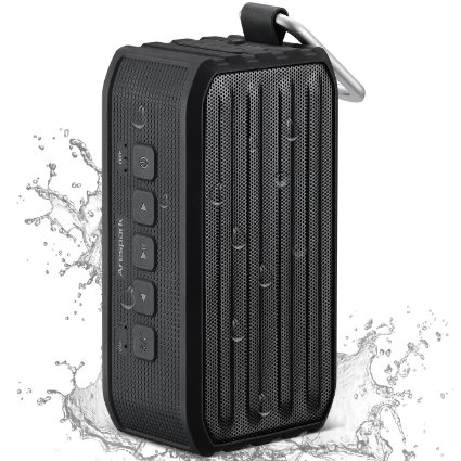 Arespark Outdoor Bluetooth 4.0 Speaker with 12 Hours Playtime, 7W Dual Stereo Bass Radiator, IPX4 Waterproof, NFC, SD/TF card Play, Black