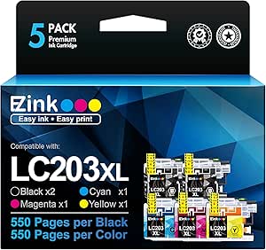 E-Z Ink LC203XL Compatible Ink Cartridges Replacement for Brother LC203 XL LC201 to use with MFC-J480DW MFC-J880DW MFC-J4420DW MFC-J680DW MFC-J885DW (Black, Cyan, Magenta, Yellow, 5 Pack)