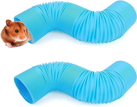 kathson 2 PCS Hamster Tunnels Pet Plastic Tube Tunnel Fun Toys for Puzzle Exercising Hiding Training or Gerbils, Guinea Pigs, Mice, Small Animals(Blue)