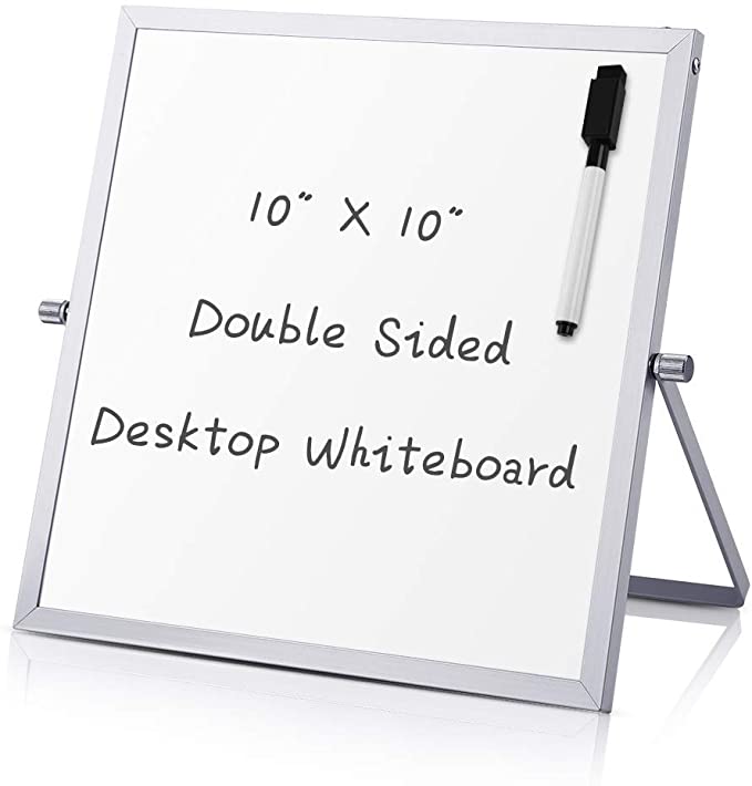 White Board, AILELAN Mini Dry Erase Whiteboard, 10 x 10 inches Magnetic Desktop Portable Whiteboard Easel with 1 Black Marker