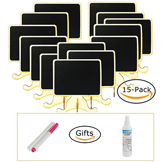 officematters 15-Pack Double-Side Mini Chalkboards with Easel Stand for Wedding, Birthday Parties, Table Numbers, Food Signs and Special Event Decoration