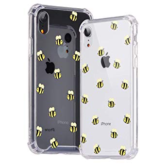 idocolors Cute Bee Case for iPhone 7/8 Shockproof Hard Plastic Back   TPU Soft Bumper with Air Cushion Protective Slim Clear Pattern Cover Kawaii Animal Cartoon Phonecase