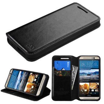 NageBee Slim Leather Wallet Flip Case for HTC One M9 - Black