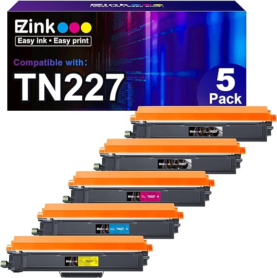 E-Z Ink (TM TN-227 TN227 Compatible Toner Cartridge Replacement for Brother TN227 TN-227 TN 227BK/C/M/Y High Yield to use with HL-L3270CDW HL-L3230CDW HL-L3210CW HL-L3290CDW MFC-L3710CDW (5 Pack)