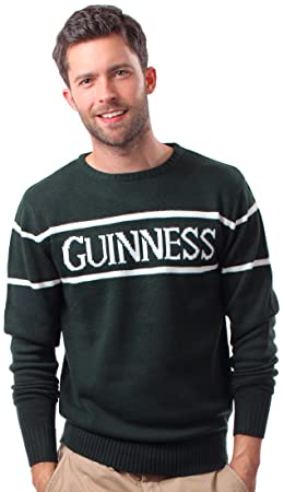 Guinness Official Mens Knit Jumper with White Text, Bottle Green Colour