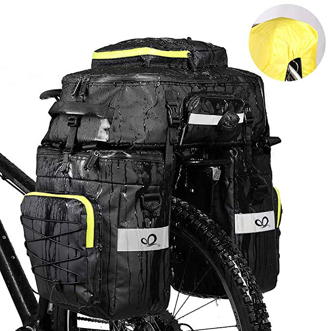 Waterfly Bike Bag Bike Pannier Bag Waterproof Bike Saddle Bag Shoulder Bag with Rain Cover for Riding Cycling (3 in 1)