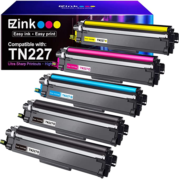 E-Z Ink (TM) Compatible Toner Cartridge Replacement for Brother TN227 TN227bk TN-227 TN223bk TN223 for MFC-L3750CDW HL-L3210CW HL-L3290CD HL-L3230CDW MFC-L3710CW (Black, Cyan, Magenta, Yellow, 5 Pack)