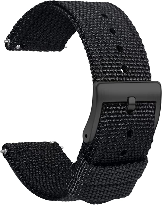 TStrap Nylon Watch Strap 20mm - Quick Release Watch Band Soft Black - Canvas Military Wtach Bands for Men Ladies – for Smart Watch Bracelet Replacement with Clasp - 18mm, 20mm, 22mm 24mm