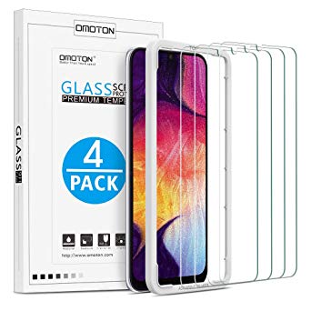 OMOTON [4 Pack] Samsung Galaxy A50 A30 Screen Protector, Tempered Glass Screen Protector Compatible with Samsung Galaxy A30/A50 2019 Released, Scratch Resistant/9H Hardness/Bubble Free