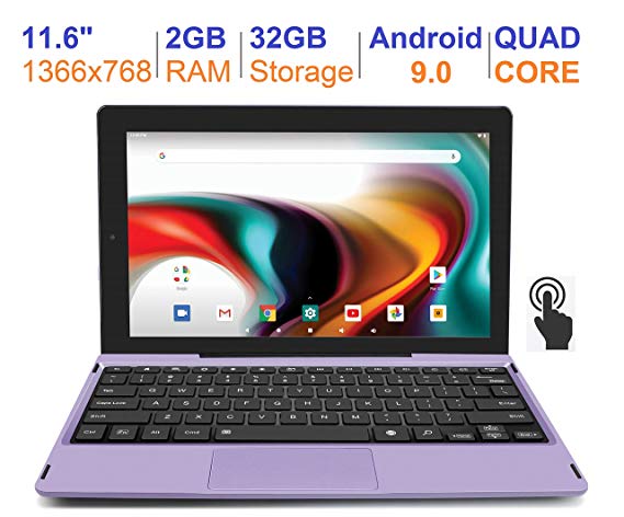 RCA 11 Delta Pro 11.6 Inch Quad-Core 2GB RAM 32GB Storage IPS 1366 x 768 Touchscreen WiFi Bluetooth with Detachable Keyboard Android 9.0 Tablet (11.6", Purple)