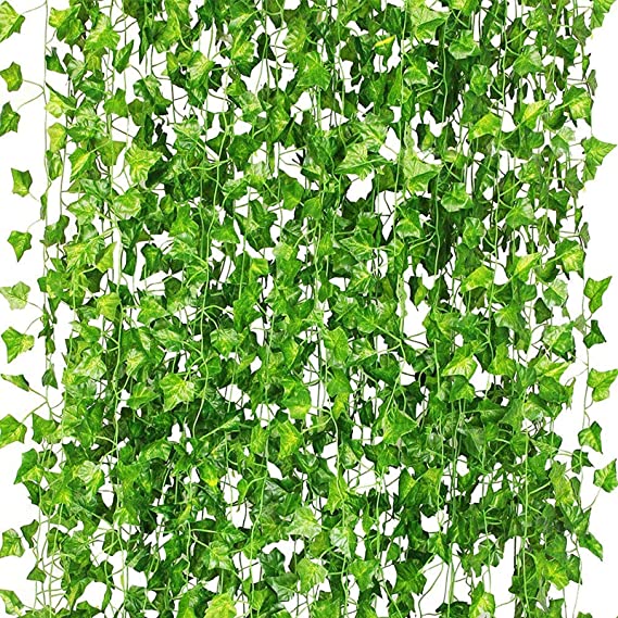CQURE 12 Pack 84Ft Artificial Ivy Garland,Ivy Garland Fake Vine UV Resistant Green Leaves Fake Plants Hanging Vine Plant for Wedding Party Garden Wall Decoration
