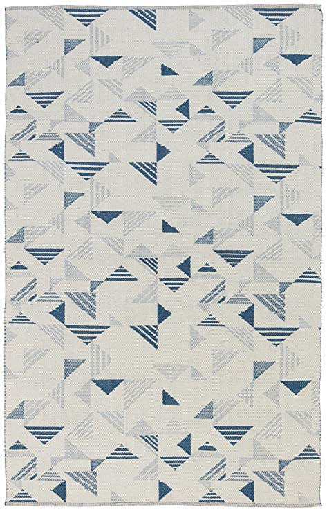 Rivet Modern Geometric Triangle Wool Rug, 5' x 8', Blue Ivory