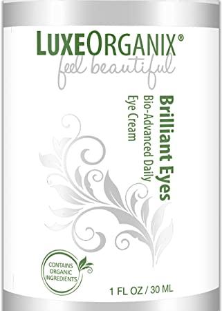 Eye Cream for Dark Circles and Puffiness by LuxeOrganix - Organic Brightening and Moisturizing Under Eye Treatment for Bags and Wrinkles. A Natural Retinol and Vitamin C Anti Aging Vegan Moisturizer.