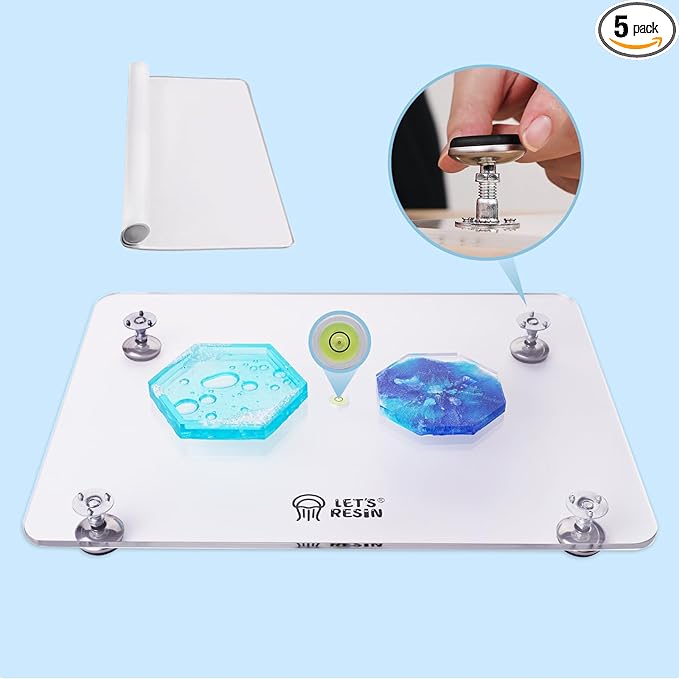 LET'S RESIN Leveling Table for Resin, 16''x 12'' Acrylic Adjustable Resin Leveling Table with Silicone Mat, Multipurpose No Installation Required Self Leveling Board for Resin Molds, Waves, Epoxy